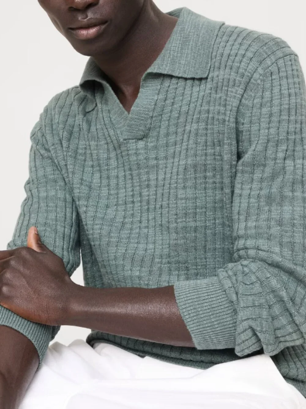 Banana Republic Linen-Cotton Slub Johnny Collar Sweater Polo